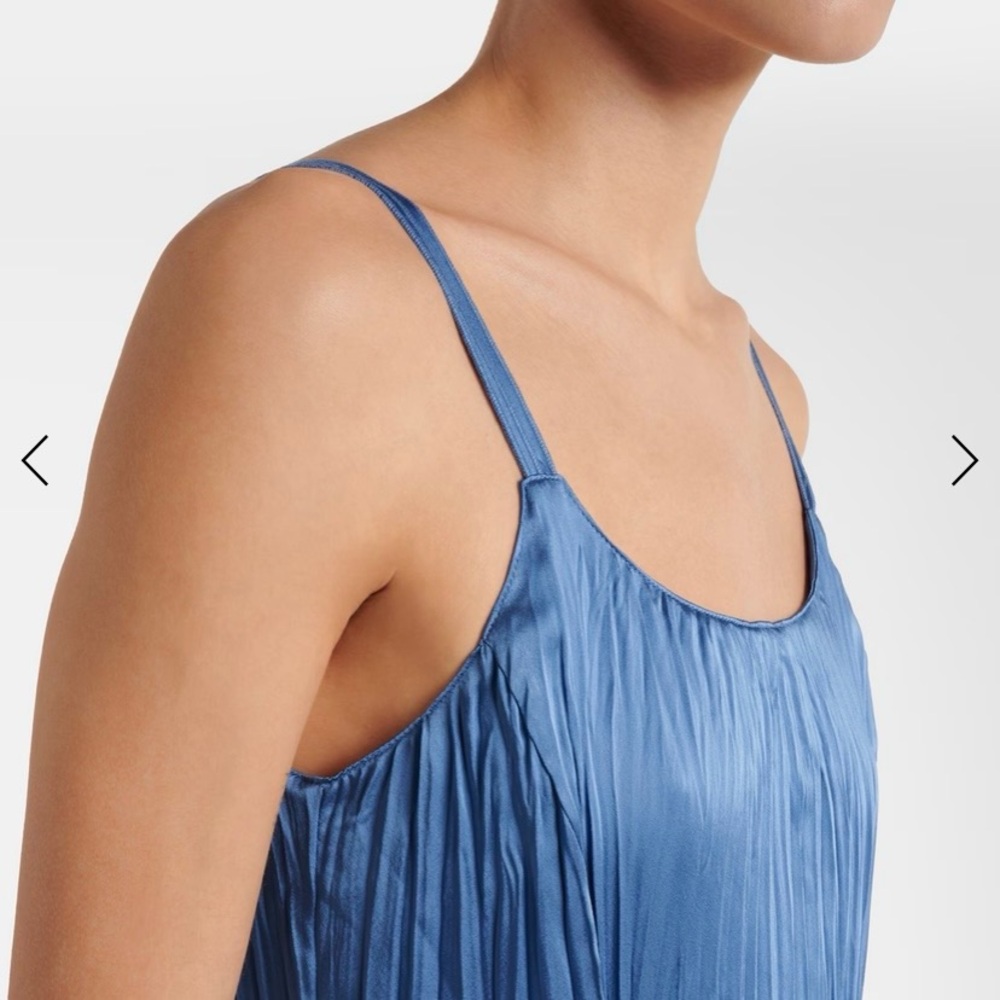 NWT Vince Crushed Satin Pleated Tie-Waist Slip Midi-Dress - Picture 3 of 9